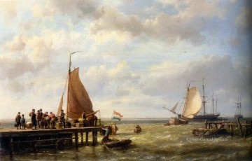 Provisioning ein Windjammer am Anker Hermanus Snr Koekkoek Seestück Boot Ölgemälde